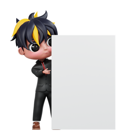 Boy Is Holding Advertising Board  3D Illustration