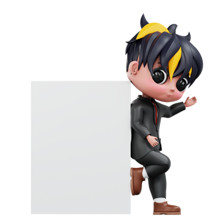 Boy Is Holding Advertising Board  3D Illustration