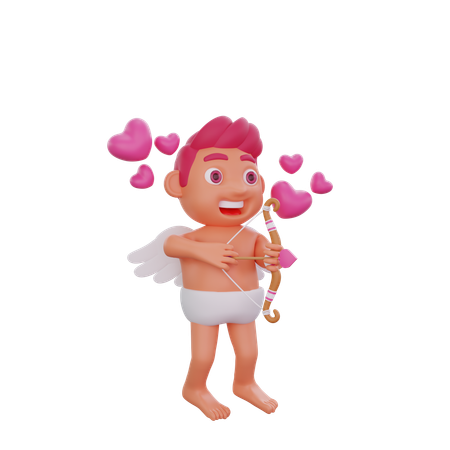 Boy Is Holding Cupid Arrow  3D Illustration