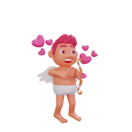 Boy Is Holding Cupid Arrow  3D Illustration