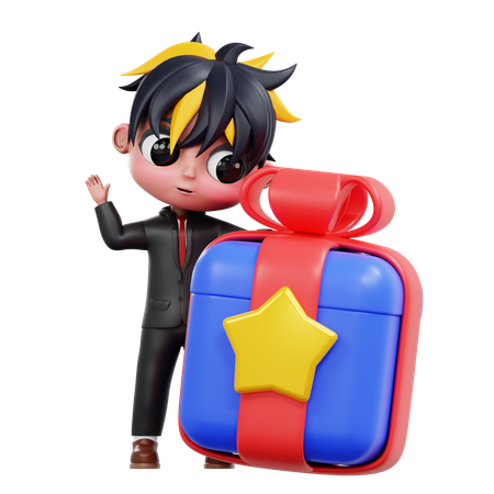 Boy Is Holding Gift Box  3D Illustration