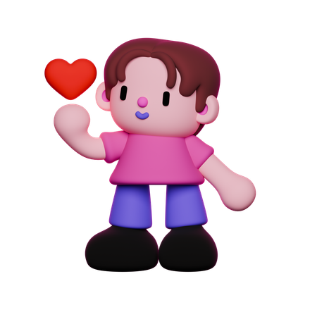 Boy is holding heart  3D Illustration