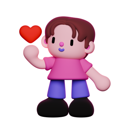 Boy is holding heart  3D Icon