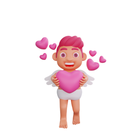 Boy Is Holding Heart  3D Illustration