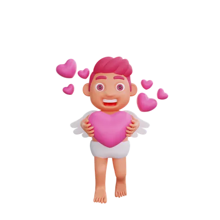 Boy Is Holding Heart  3D Illustration