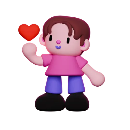 Boy is holding heart  3D Illustration