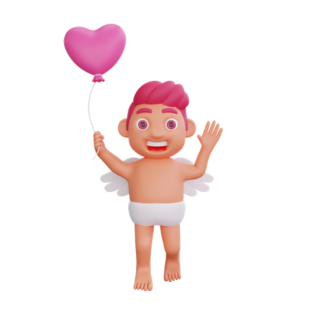 Boy Is Holding Heart Balloon  3D Illustration