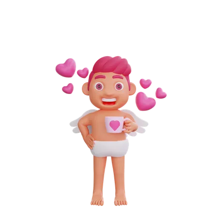 Boy Is Holding Love Cup  3D Illustration