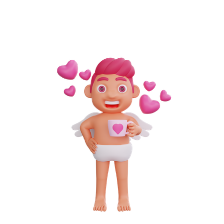 Boy Is Holding Love Cup  3D Illustration