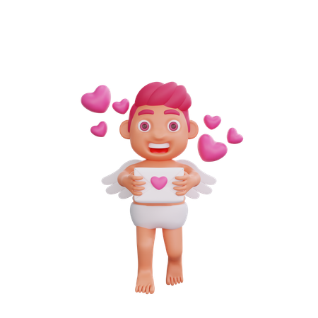 Boy Is Holding Love Letter  3D Illustration