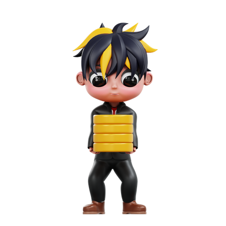 Boy Is Holding Money Coins  3D Illustration