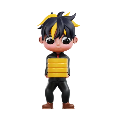 Boy Is Holding Money Coins  3D Illustration