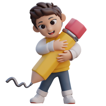 Boy is holding pencil  3D Icon