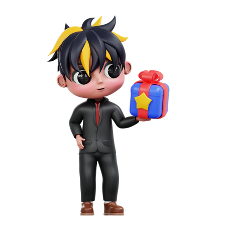 Boy Is Holding Surprise Gift  3D Illustration