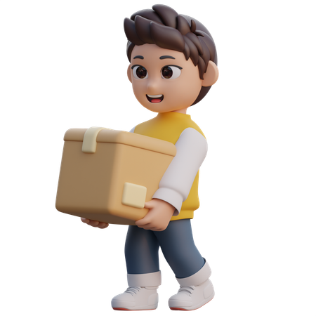 Boy is Lifting a Box  3D Icon