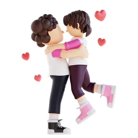 3 D Couple Character Hugging And Lifting Pose 3D Illustration