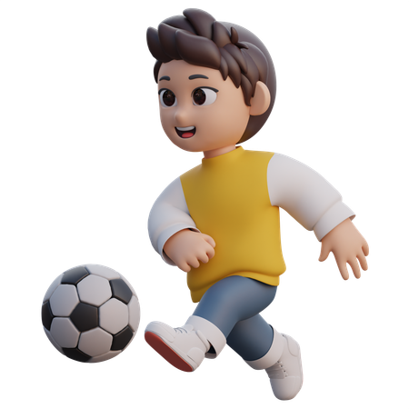 Boy is playing football  3D Illustration