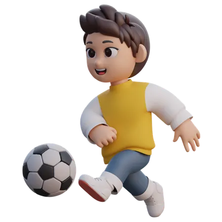 Boy is playing football  3D Illustration