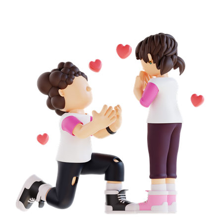 Boy Is Proposing Girl  3D Illustration