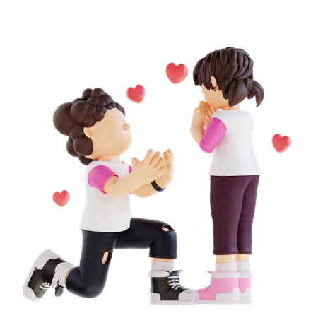 Boy Is Proposing Girl  3D Illustration