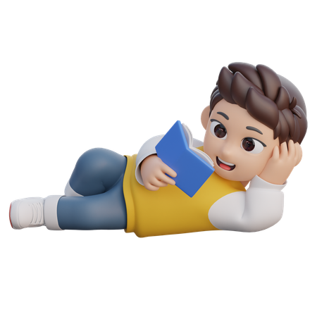 Boy is Reading a Book While Relaxing  3D Illustration