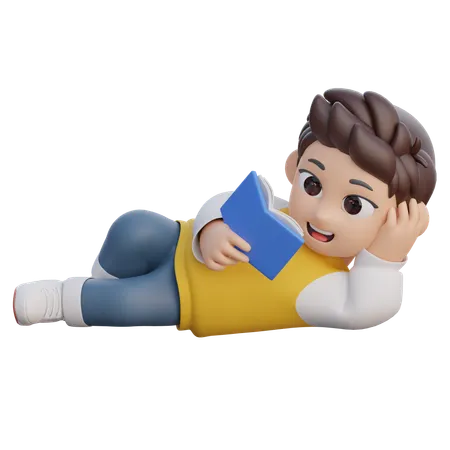 Boy is Reading a Book While Relaxing  3D Illustration