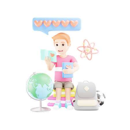 Boy is reading love stories  3D Illustration