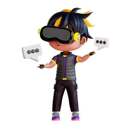 Boy Is Replying Using Vr Gadgets  3D Illustration