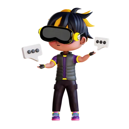 Boy Is Replying Using Vr Gadgets  3D Illustration