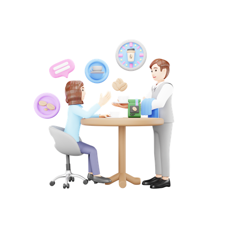 Boy is serving coffee to girl  3D Icon