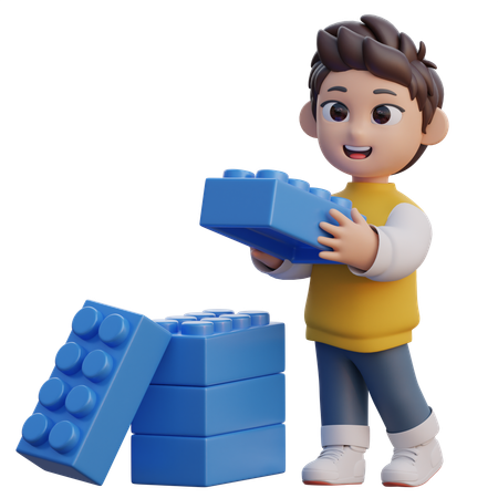 Boy is Stacking the Blocks  3D Illustration