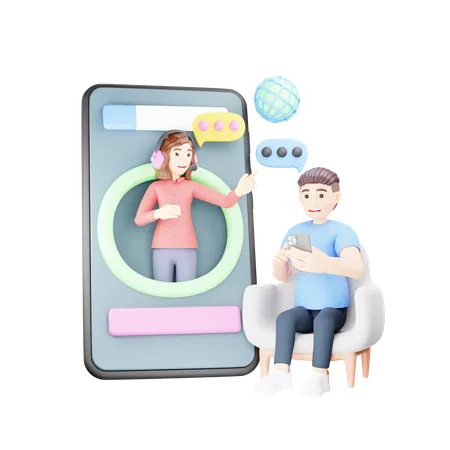 Boy is using language translator app  3D Illustration