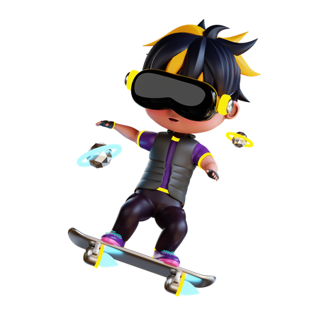 Boy Is Using Skateboard  3D Illustration