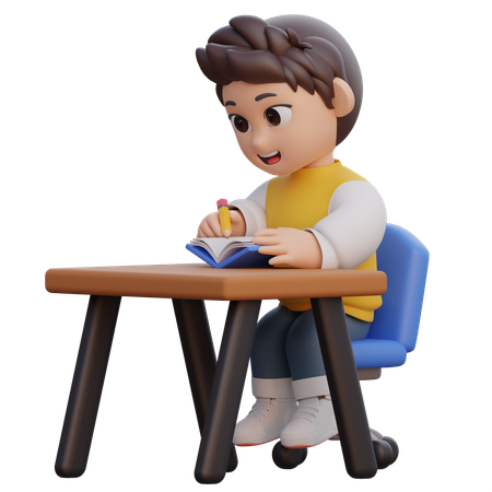 Boy is writing in a book  3D Illustration