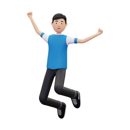 Boy jumping and celebrates  3D Illustration