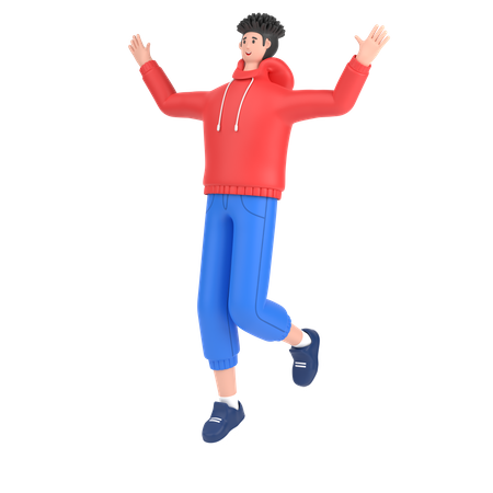 Boy jumping and celebrates success  3D Illustration