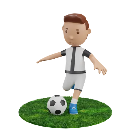 Boy kicking football  3D Illustration