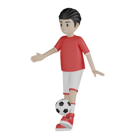 Boy kicking football 3D Illustration