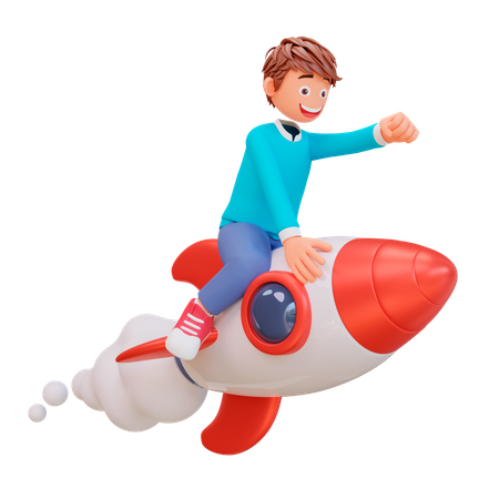 Boy launching business startup  3D Illustration