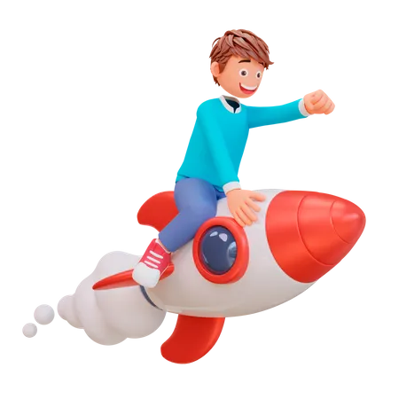 Boy launching business startup  3D Illustration