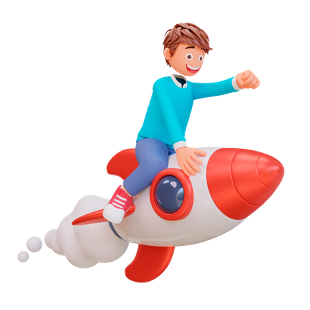Boy launching business startup 3D Illustration