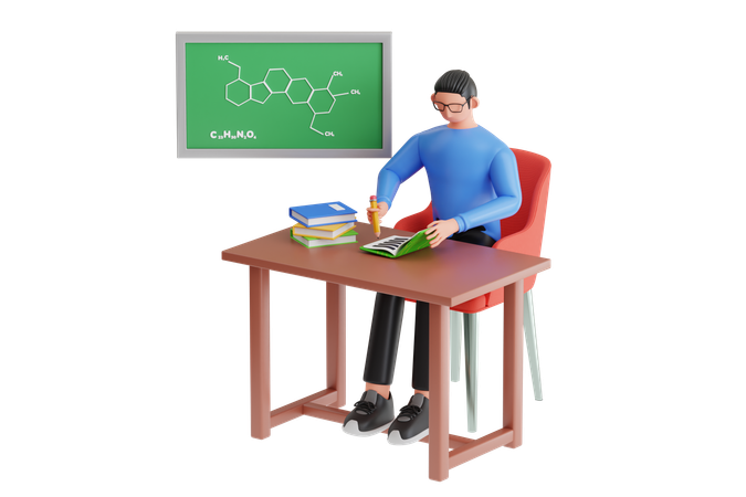 Boy Learning Chemistry In Classroom  3D Icon