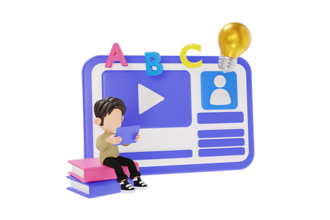 Boy Learning From Online Course  3D Icon