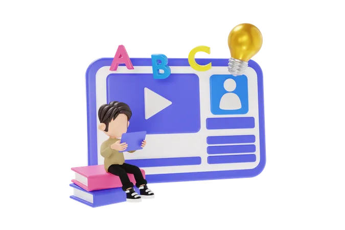 Boy Learning From Online Course  3D Icon