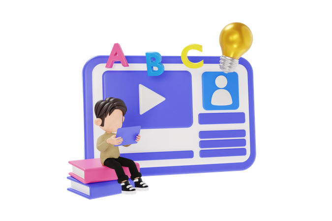 Boy Learning From Online Course  3D Icon