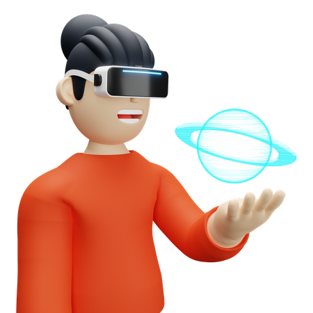 Boy learning using VR tech  3D Icon