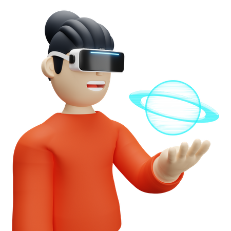 Boy learning using VR tech  3D Illustration