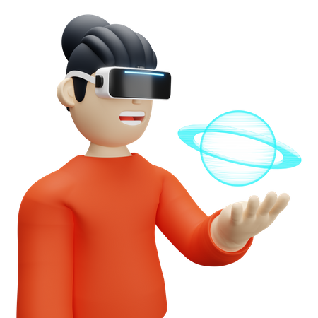 Boy learning using VR tech 3D Illustration