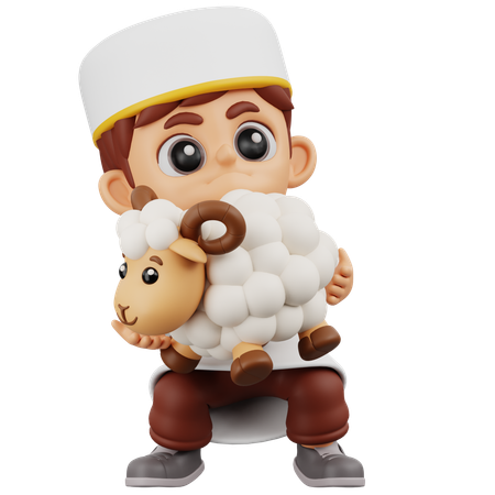 Boy Lifting Sheep  3D Icon