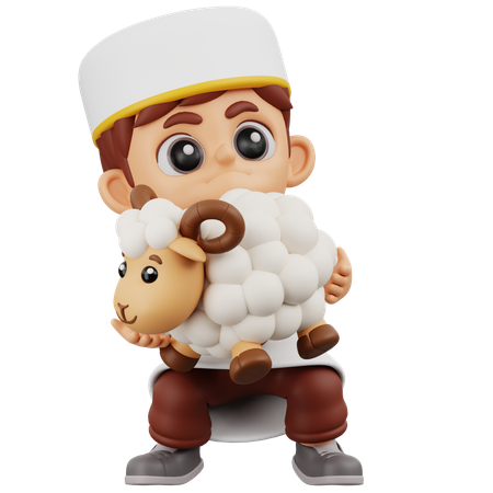 Boy Lifting Sheep  3D Illustration